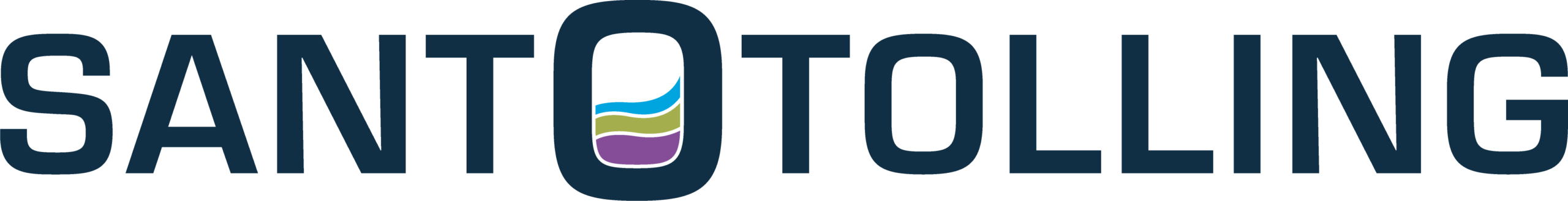 Santo Tolling logo with a stylized 'O' featuring blue, yellow, and purple wavy layers